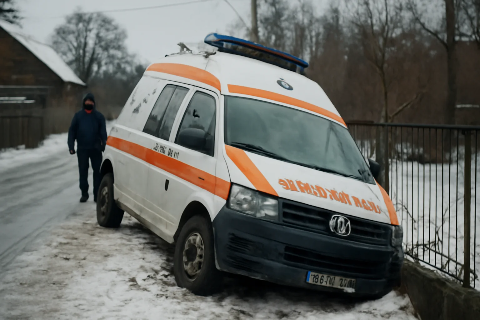 Ambulanță implicată într-un accident la Vadu Izei, lângă Baia Mare, pe carosabil înghețat