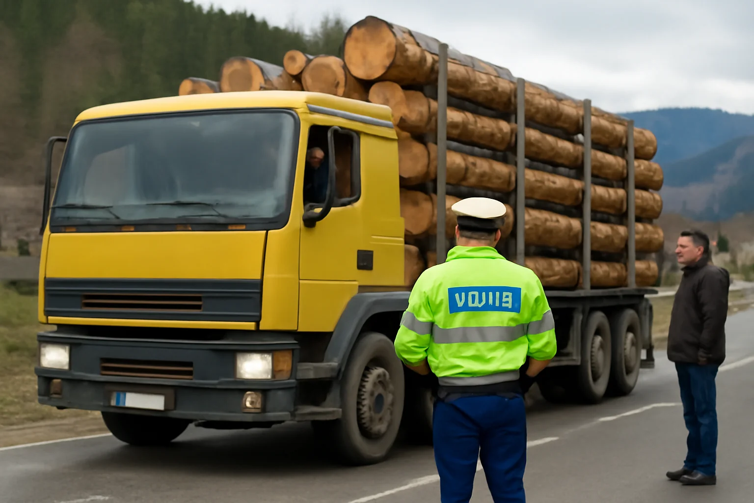 Autocamion cu lemn verificat de polițiști în Borșa, cazul atrage atenția și la Baia Mare