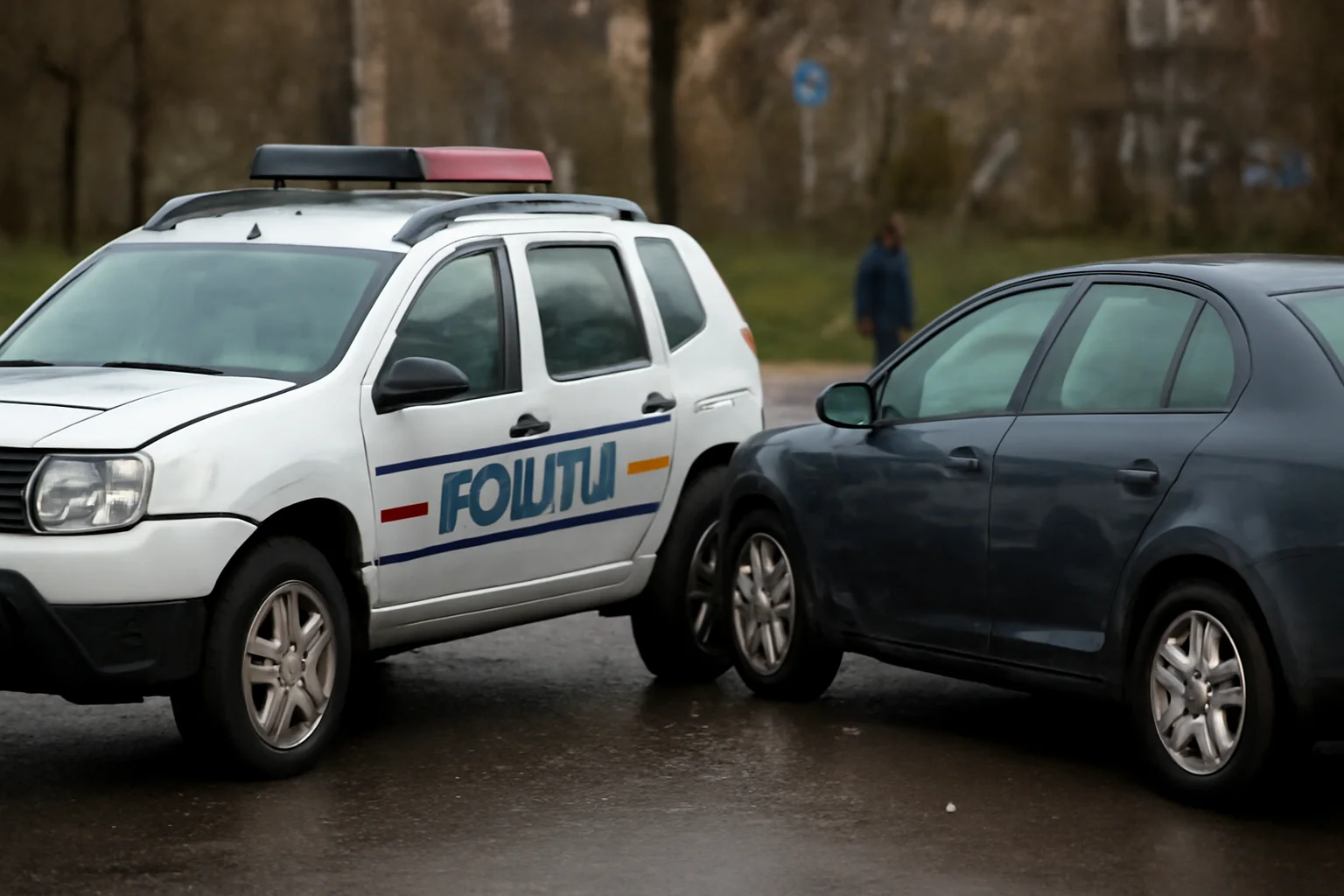 Autospecială de poliție acroșată de un autoturism în Baia Mare, fără victime grave