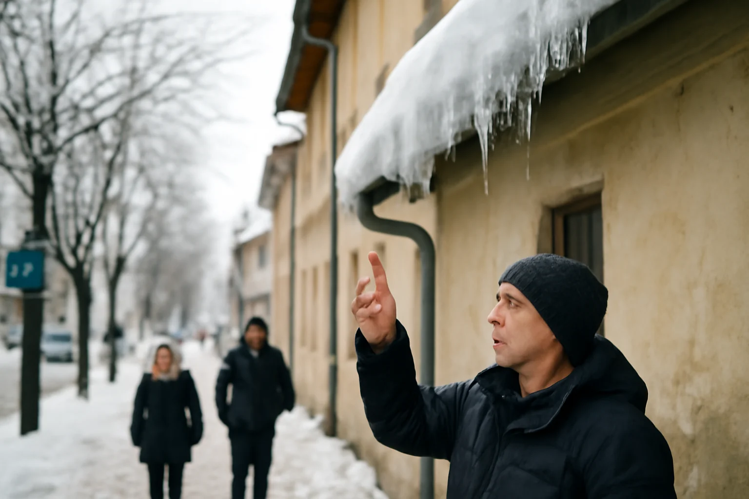Avertisment public la Baia Mare privind sloiurile de gheață de pe acoperișurile blocurilor