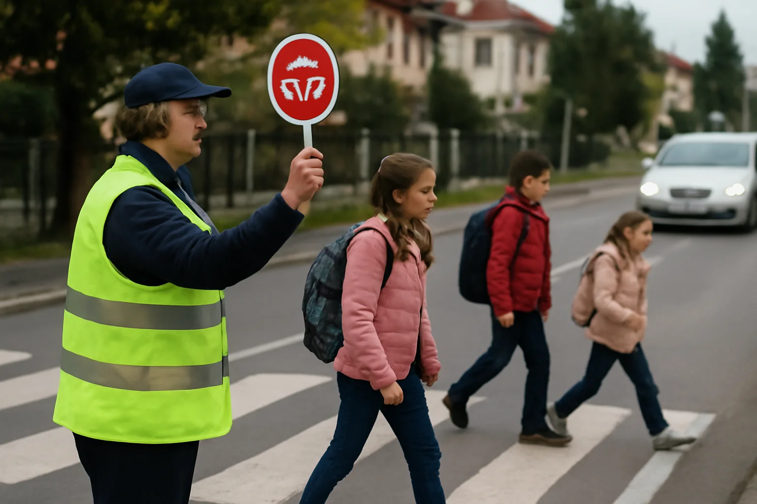 Patrula școlară sprijină traversarea în siguranță a elevilor la o școală din Baia Mare