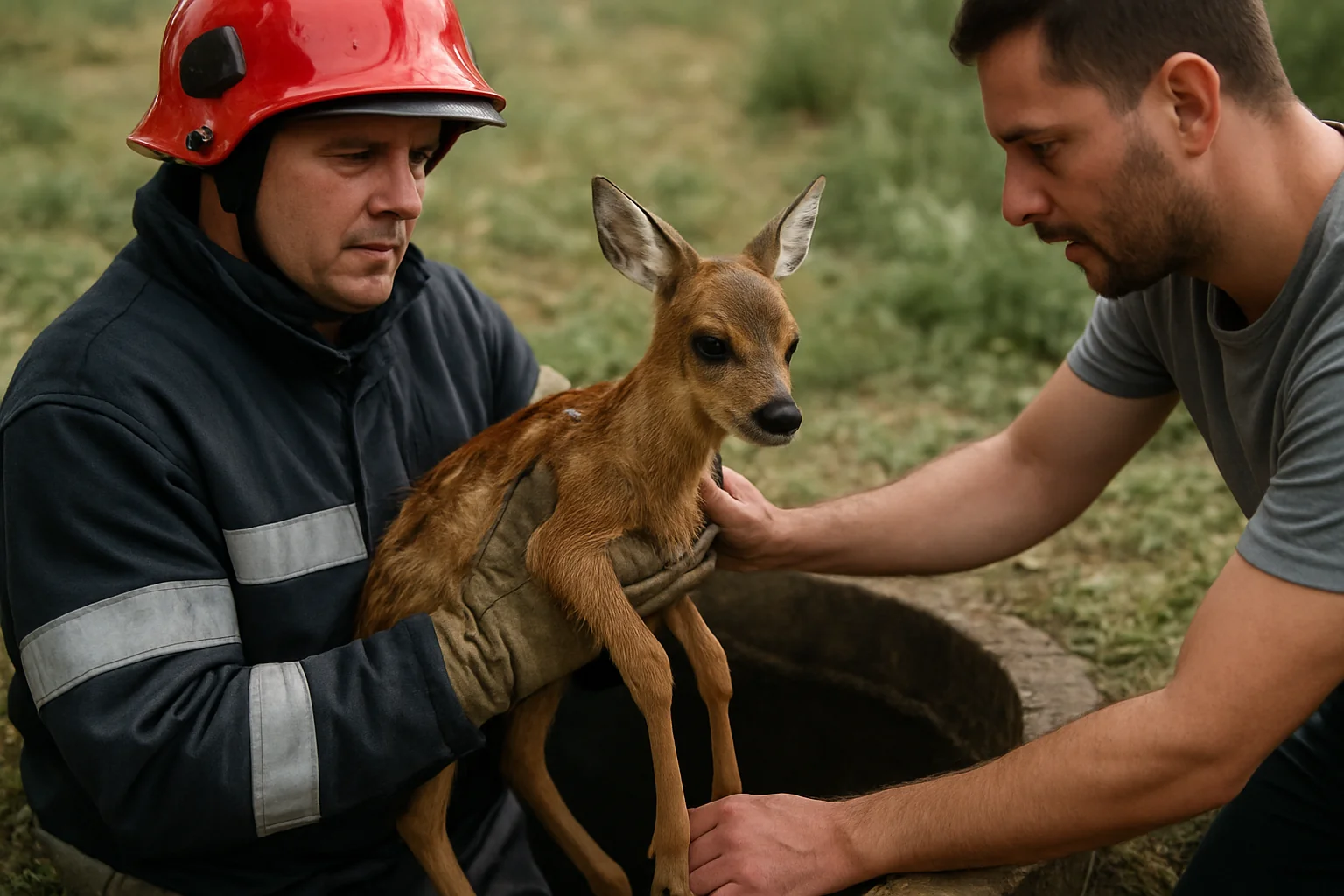 Pui de căprioară salvat dintr-o fântână în Sîrbi
