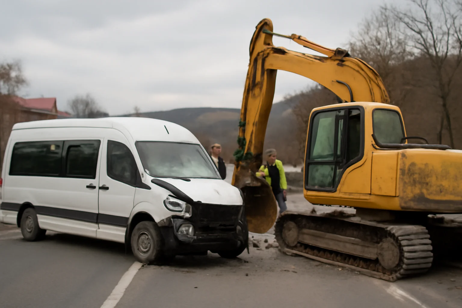 Trafic blocat pe DN18 Baia Mare–Sighetu Marmației după un accident între microbuz și excavator la Mara